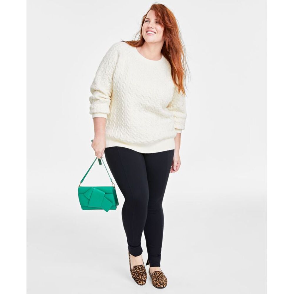 On 34th Plus Size Perfect Cable-Knit Crewneck Sweater